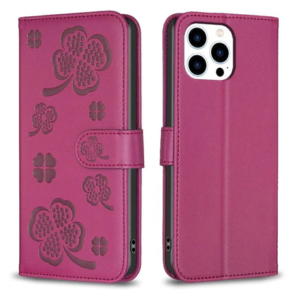 For iPhone 13 Pro PU Leather Case Imprinted Clover Pattern Flip Wallet Phone Cover