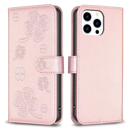 For iPhone 13 Pro Max Leather Phone Cover Clover Pattern Anti-Drop Protective Case