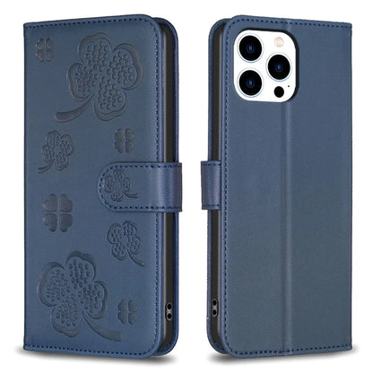 For iPhone 13 Pro Max Leather Phone Cover Clover Pattern Anti-Drop Protective Case