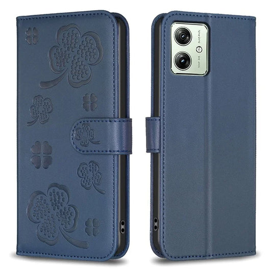 For Motorola Moto G54 5G Leather Case Clover Pattern Magnetic Closure Phone Cover