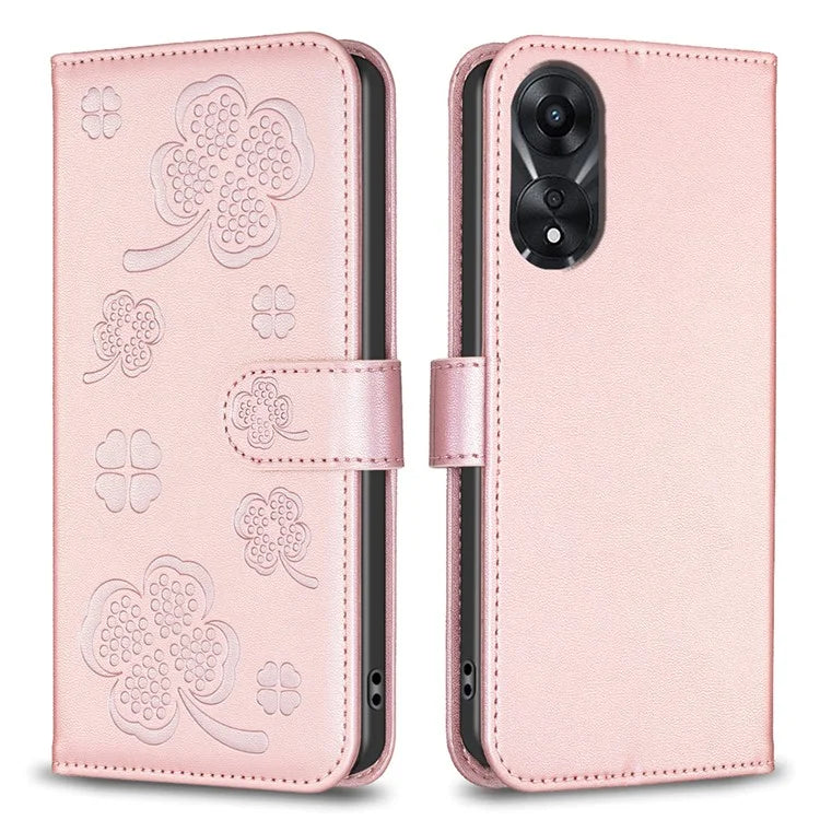 For Oppo A78 5G Leather Case Stand Function Clover Pattern Wallet Phone Cover