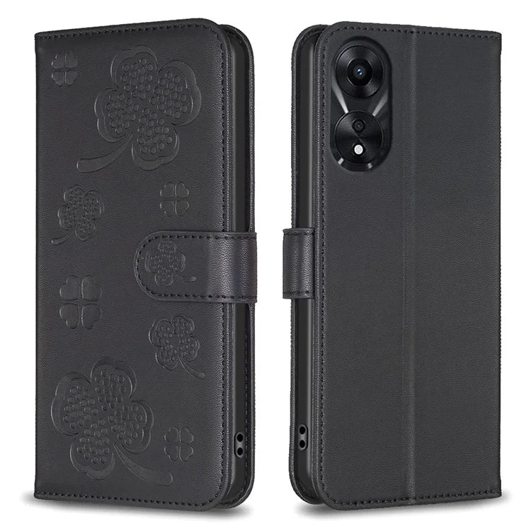 For Oppo A78 5G Leather Case Stand Function Clover Pattern Wallet Phone Cover