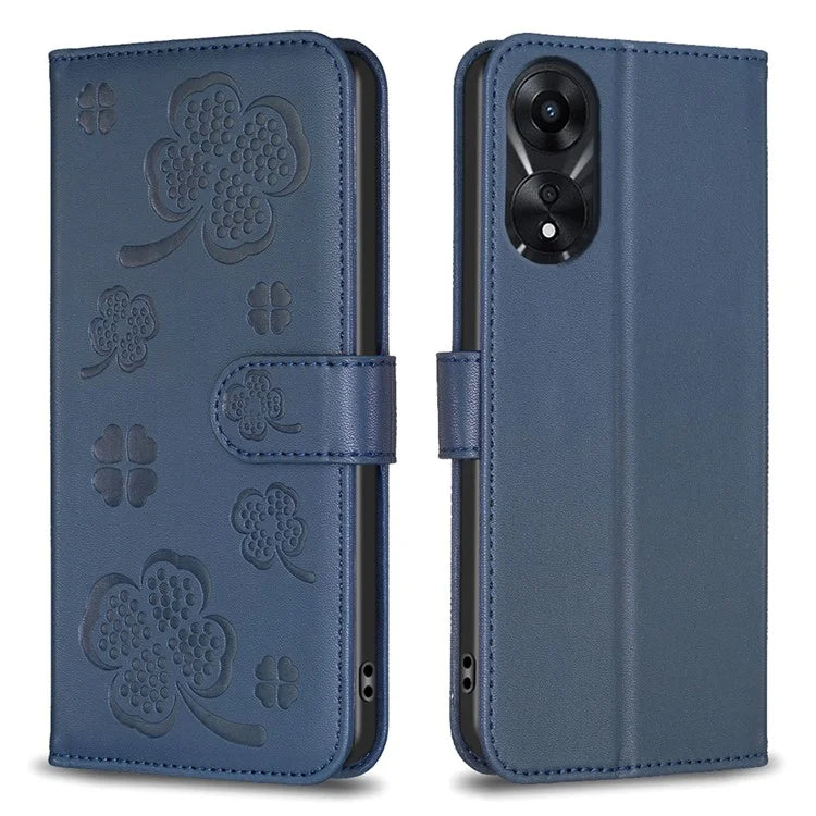 For Oppo A78 5G Leather Case Stand Function Clover Pattern Wallet Phone Cover