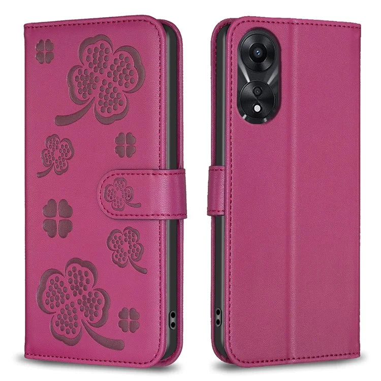 For Oppo A78 5G Leather Case Stand Function Clover Pattern Wallet Phone Cover