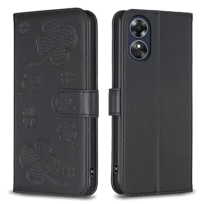 For Oppo A17 4G Leather Wallet Case Clover Pattern Flip Folio Phone Cover