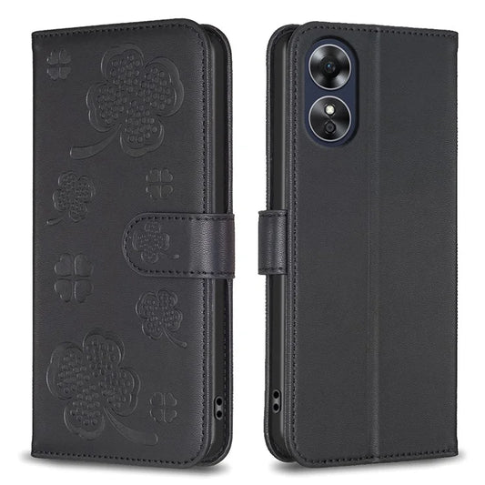 For Oppo A17 4G Leather Wallet Case Clover Pattern Flip Folio Phone Cover
