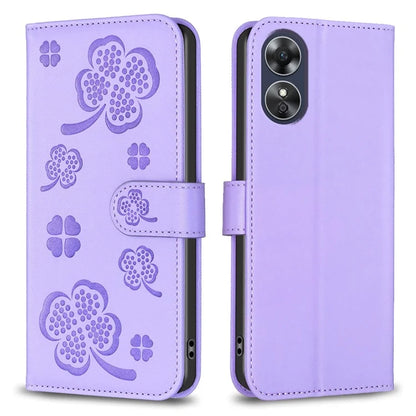 For Oppo A17 4G Leather Wallet Case Clover Pattern Flip Folio Phone Cover