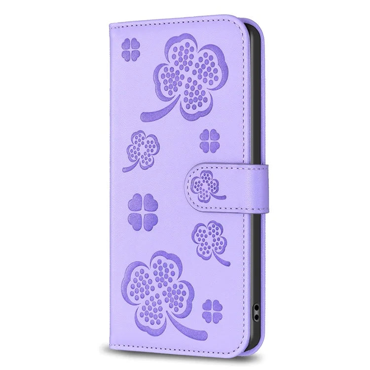 For Oppo A17 4G Leather Wallet Case Clover Pattern Flip Folio Phone Cover