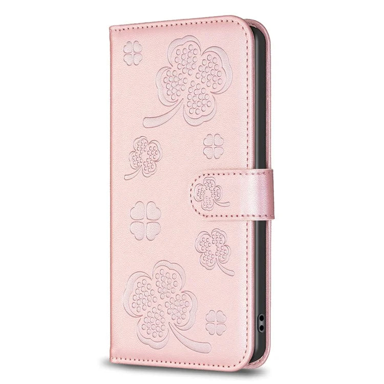 For Oppo A17 4G Leather Wallet Case Clover Pattern Flip Folio Phone Cover