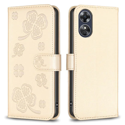 For Oppo A17 4G Leather Wallet Case Clover Pattern Flip Folio Phone Cover