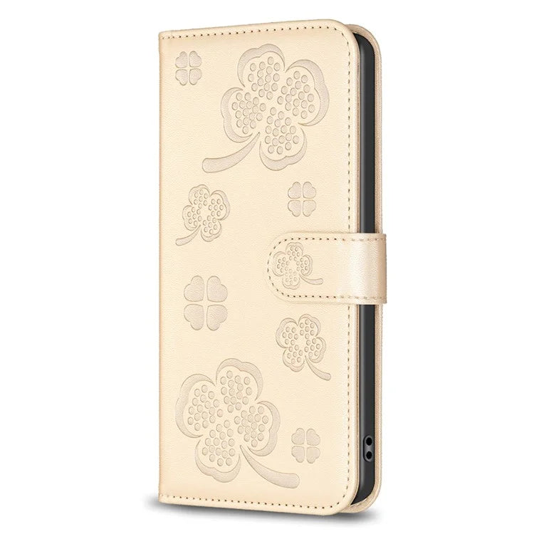 For Oppo A17 4G Leather Wallet Case Clover Pattern Flip Folio Phone Cover