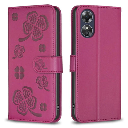 For Oppo A17 4G Leather Wallet Case Clover Pattern Flip Folio Phone Cover