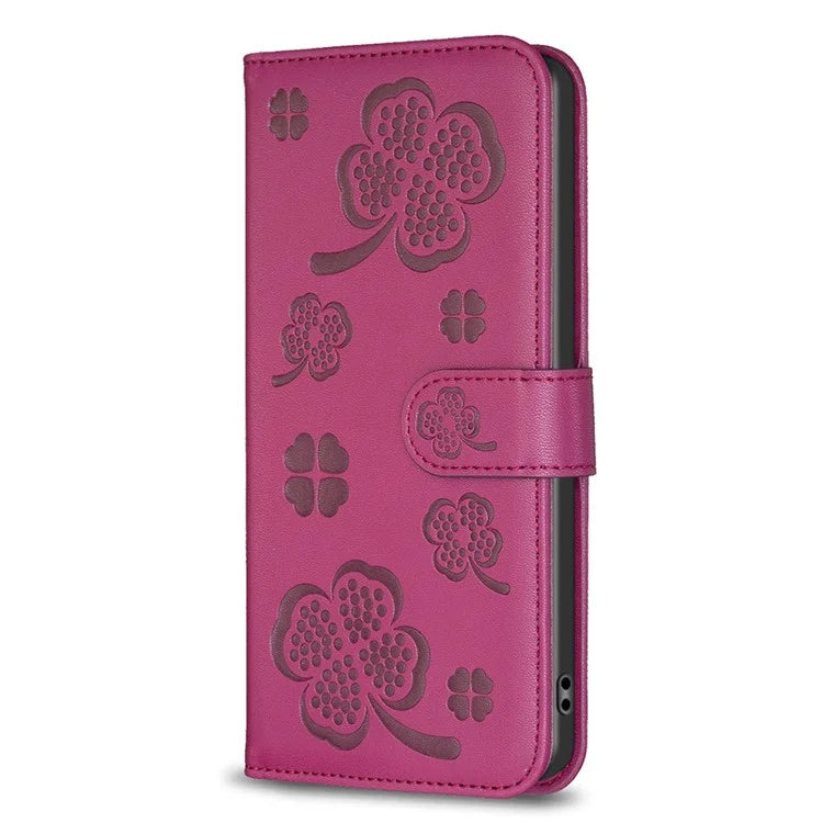 For Oppo A17 4G Leather Wallet Case Clover Pattern Flip Folio Phone Cover
