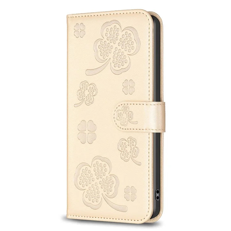 For Xiaomi Redmi 13C 4G / Poco C65 4G Leather Phone Case Clover Pattern Stand Magnetic Closure Cover