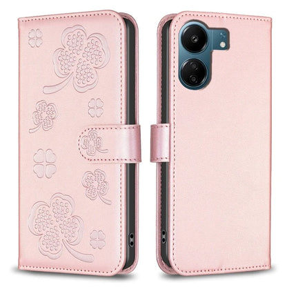 For Xiaomi Redmi 13C 4G / Poco C65 4G Leather Phone Case Clover Pattern Stand Magnetic Closure Cover