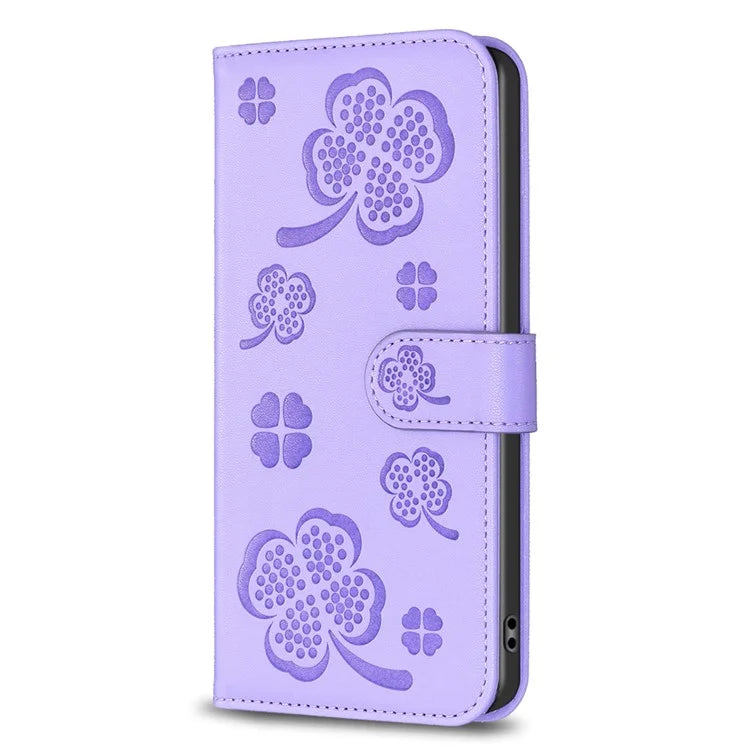For Xiaomi Redmi 13C 4G / Poco C65 4G Leather Phone Case Clover Pattern Stand Magnetic Closure Cover
