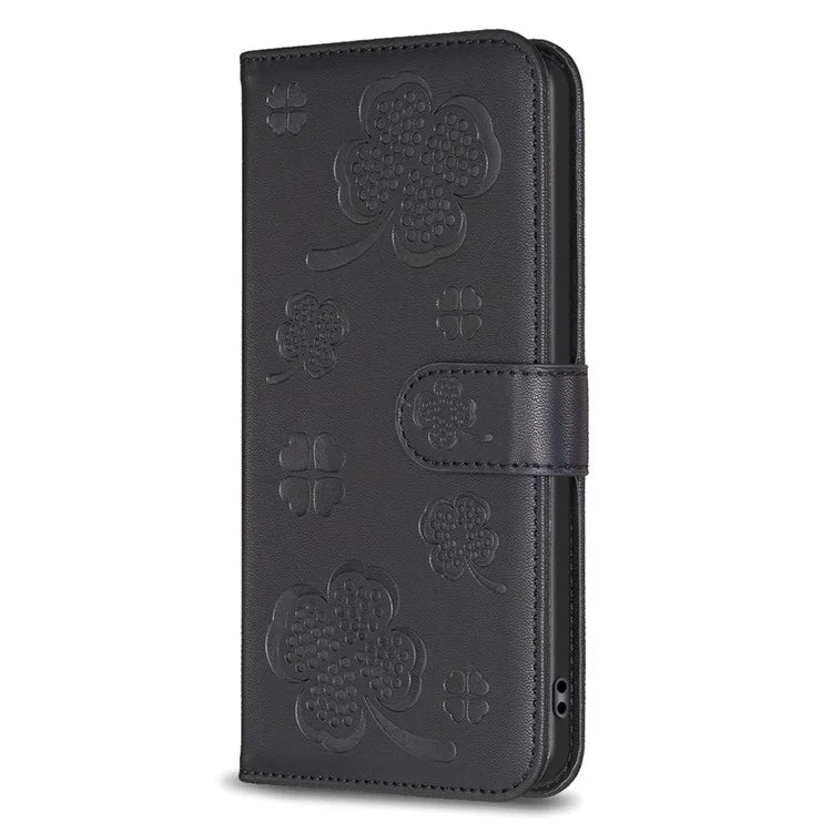 For Xiaomi Redmi 13C 4G / Poco C65 4G Leather Phone Case Clover Pattern Stand Magnetic Closure Cover