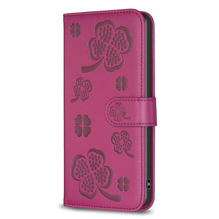 For Xiaomi Redmi 13C 4G / Poco C65 4G Leather Phone Case Clover Pattern Stand Magnetic Closure Cover