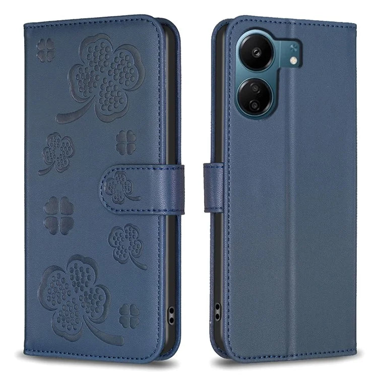 For Xiaomi Redmi 13C 4G / Poco C65 4G Leather Phone Case Clover Pattern Stand Magnetic Closure Cover