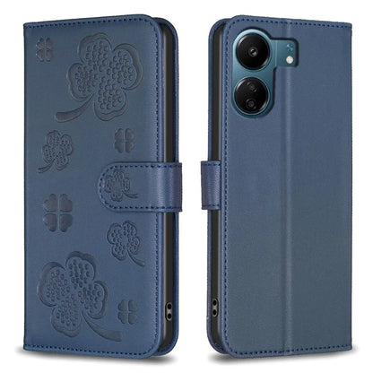 For Xiaomi Redmi 13C 4G / Poco C65 4G Leather Phone Case Clover Pattern Stand Magnetic Closure Cover