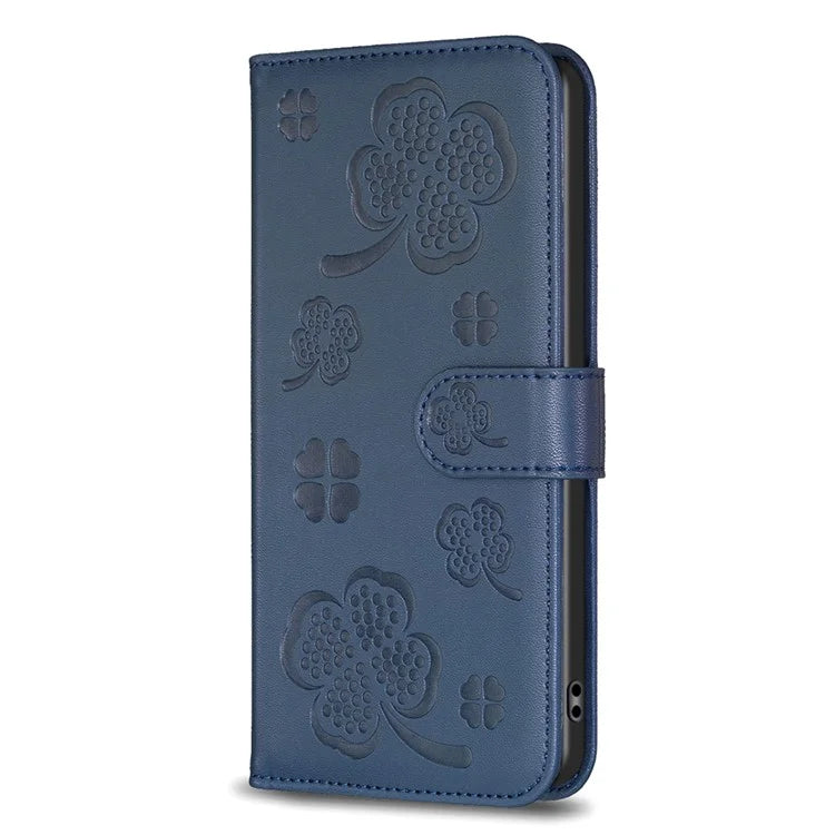 For Xiaomi Redmi 13C 4G / Poco C65 4G Leather Phone Case Clover Pattern Stand Magnetic Closure Cover