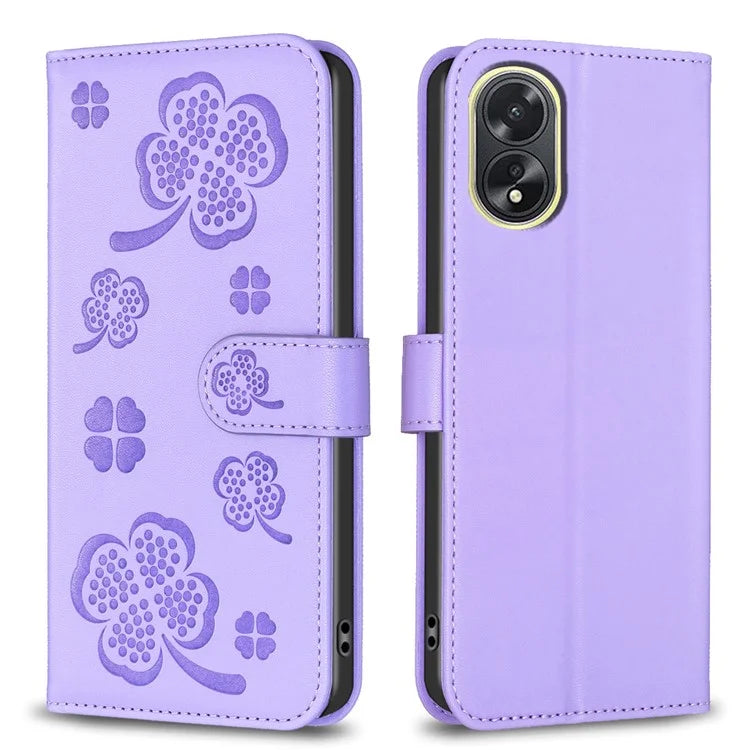 For Oppo A38 4G / A18 4G Leather Wallet Case Stand Clover Pattern Imprinted Phone Cover