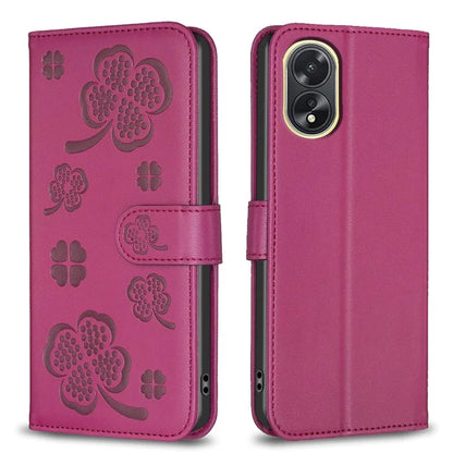 For Oppo A38 4G / A18 4G Leather Wallet Case Stand Clover Pattern Imprinted Phone Cover