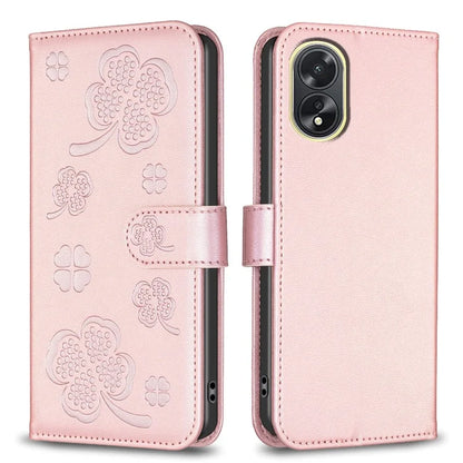For Oppo A38 4G / A18 4G Leather Wallet Case Stand Clover Pattern Imprinted Phone Cover