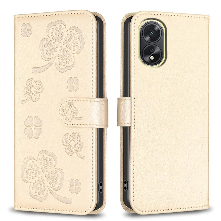 For Oppo A38 4G / A18 4G Leather Wallet Case Stand Clover Pattern Imprinted Phone Cover
