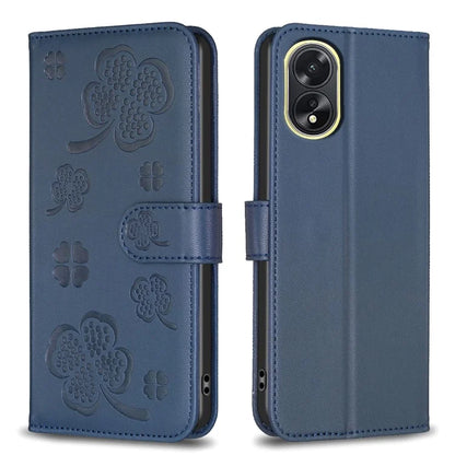 For Oppo A38 4G / A18 4G Leather Wallet Case Stand Clover Pattern Imprinted Phone Cover