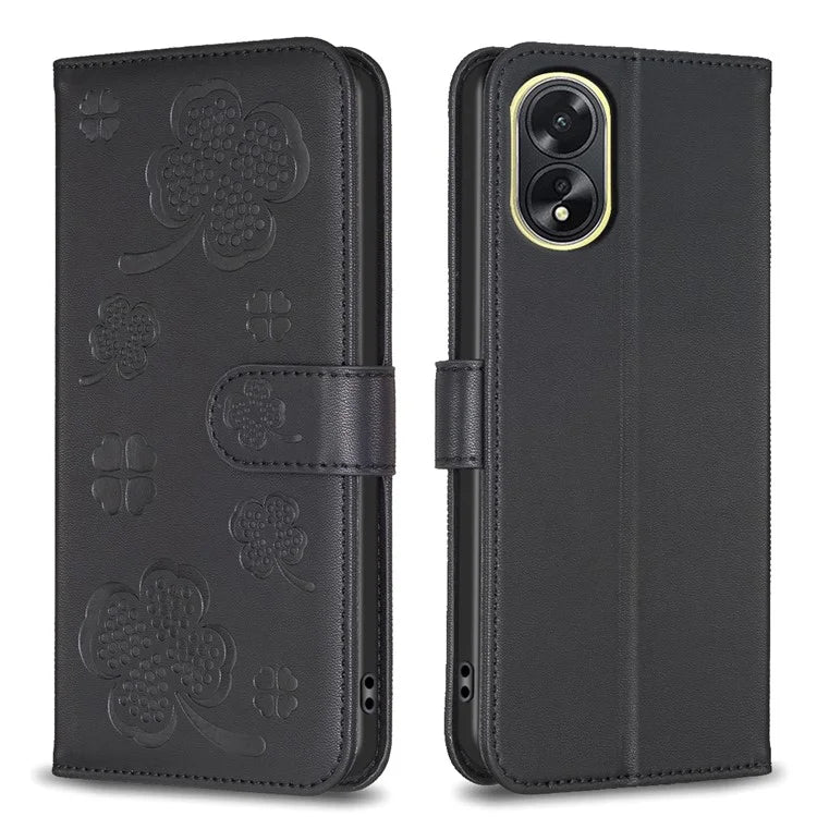 For Oppo A38 4G / A18 4G Leather Wallet Case Stand Clover Pattern Imprinted Phone Cover