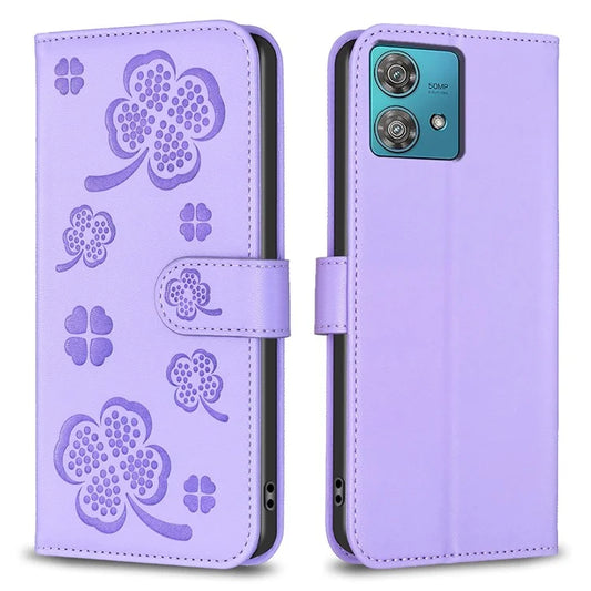 For Motorola Edge 40 Neo 5G Clover Pattern Leather Case Magnetic Clasp Stand Flip Phone Cover