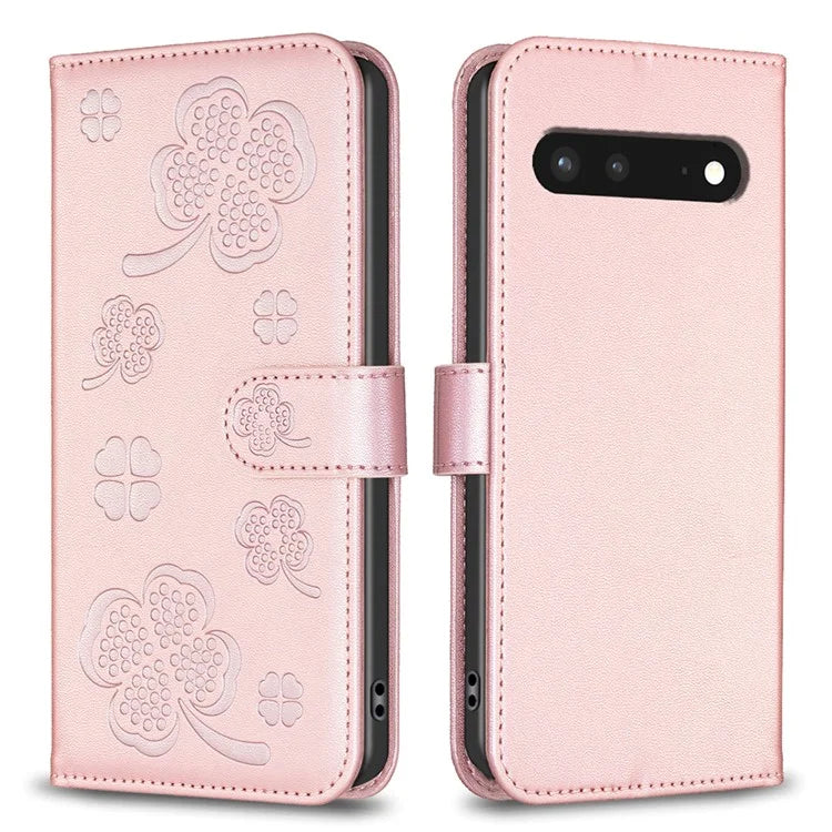 For Google Pixel 7 5G Leather Flip Cover Clover Pattern Imprinted Wallet Phone Case
