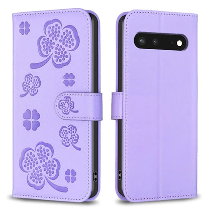For Google Pixel 7 5G Leather Flip Cover Clover Pattern Imprinted Wallet Phone Case