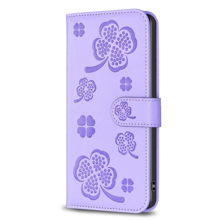 For Google Pixel 7 5G Leather Flip Cover Clover Pattern Imprinted Wallet Phone Case
