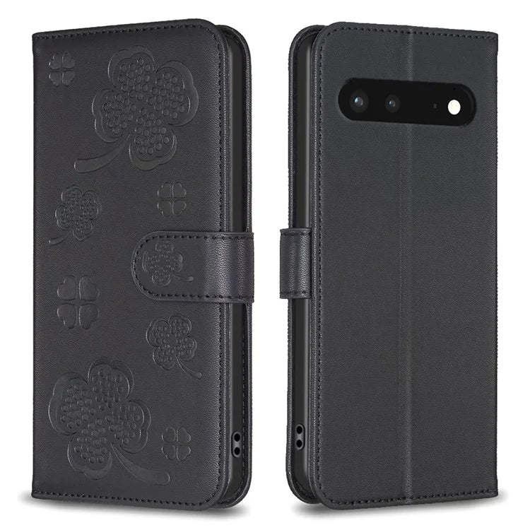 For Google Pixel 7 5G Leather Flip Cover Clover Pattern Imprinted Wallet Phone Case