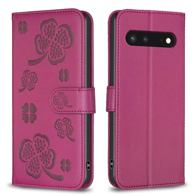 For Google Pixel 7 5G Leather Flip Cover Clover Pattern Imprinted Wallet Phone Case