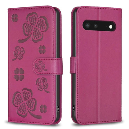 For Google Pixel 7 5G Leather Flip Cover Clover Pattern Imprinted Wallet Phone Case