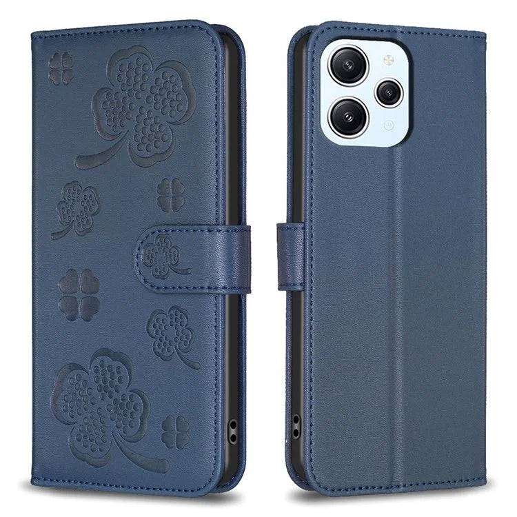 For Xiaomi Redmi 12 4G Wallet Flip Cover PU Leather Clover Imprinted Folio Phone Case