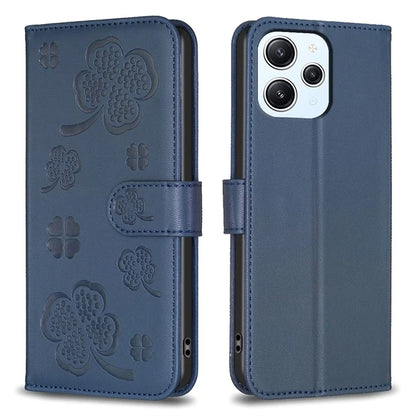 For Xiaomi Redmi 12 4G Wallet Flip Cover PU Leather Clover Imprinted Folio Phone Case