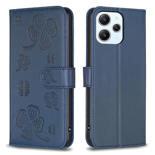 For Xiaomi Redmi 12 4G Wallet Flip Cover PU Leather Clover Imprinted Folio Phone Case