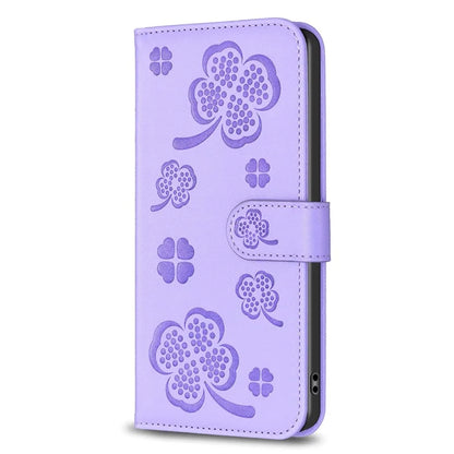 For Xiaomi Redmi 12 4G Wallet Flip Cover PU Leather Clover Imprinted Folio Phone Case