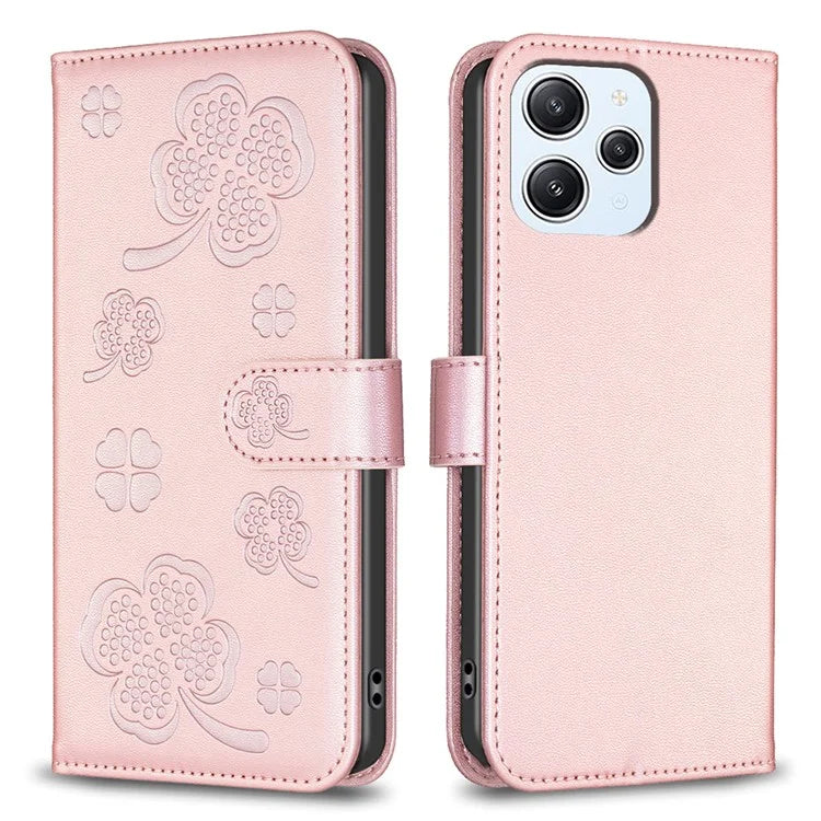 For Xiaomi Redmi 12 4G Wallet Flip Cover PU Leather Clover Imprinted Folio Phone Case