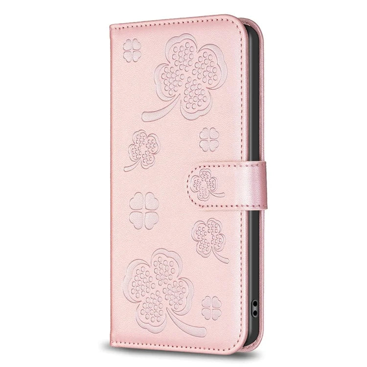 For Xiaomi Redmi 12 4G Wallet Flip Cover PU Leather Clover Imprinted Folio Phone Case