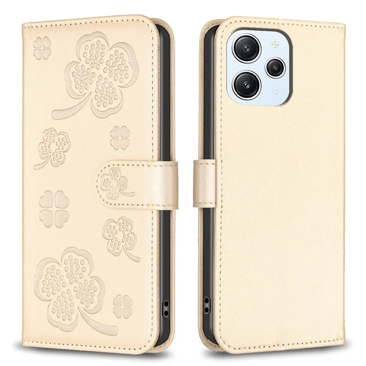 For Xiaomi Redmi 12 4G Wallet Flip Cover PU Leather Clover Imprinted Folio Phone Case