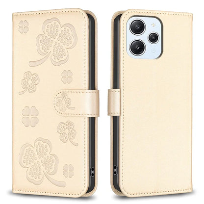 For Xiaomi Redmi 12 4G Wallet Flip Cover PU Leather Clover Imprinted Folio Phone Case