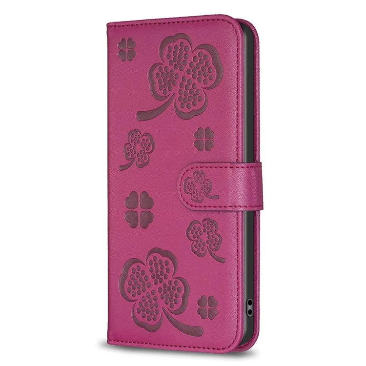 For Xiaomi Redmi 12 4G Wallet Flip Cover PU Leather Clover Imprinted Folio Phone Case