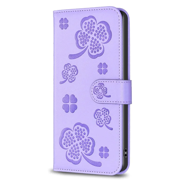 For Motorola Edge 40 5G Wallet Case PU Leather Imprinted Clover Protective Flip Phone Case