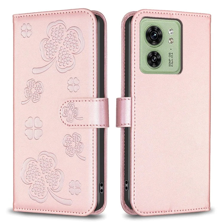For Motorola Edge 40 5G Wallet Case PU Leather Imprinted Clover Protective Flip Phone Case