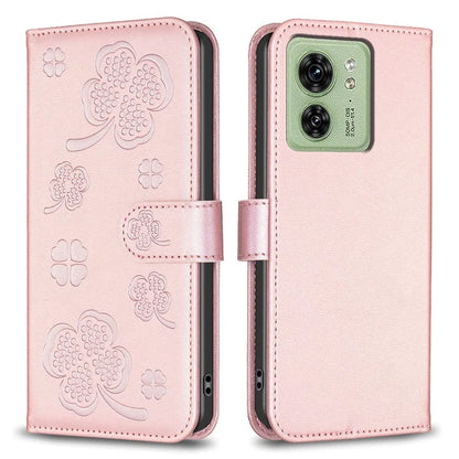 For Motorola Edge 40 5G Wallet Case PU Leather Imprinted Clover Protective Flip Phone Case